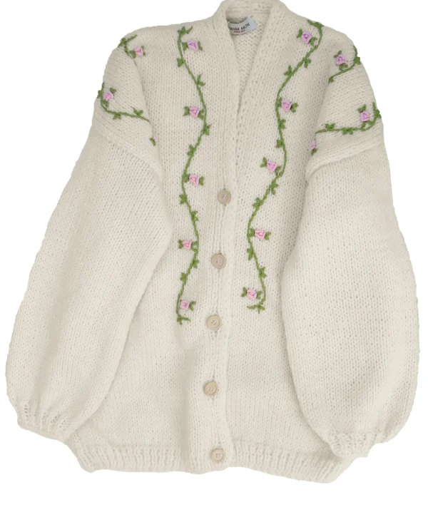 Fanm Mon JASMIN PINK BLOOM Button Front Wool Cardigan