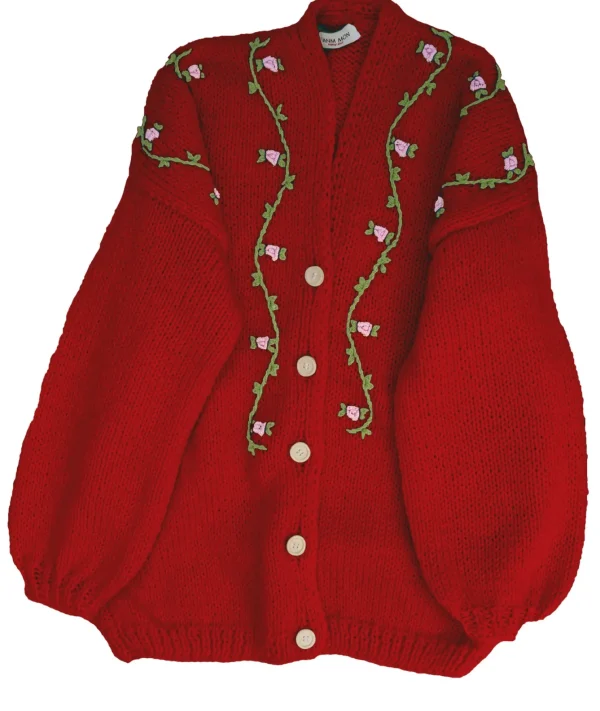 Fanm Mon JASMIN PINK BLOOM Button Front Wool Cardigan