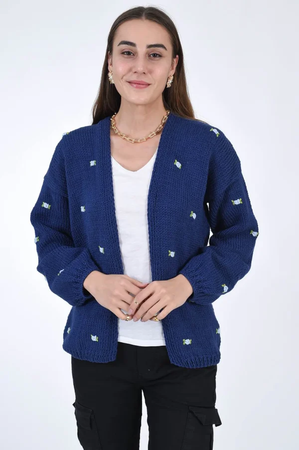 Fanm Mon WINTER BLOOM BLUE ROSE Cotton Cardigan