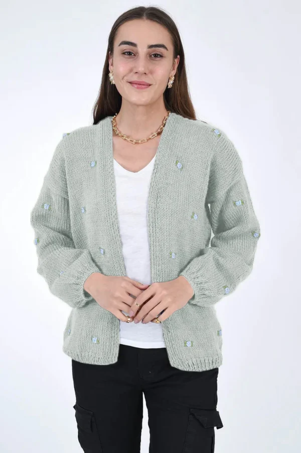 Fanm Mon WINTER BLOOM BLUE ROSE Cotton Cardigan