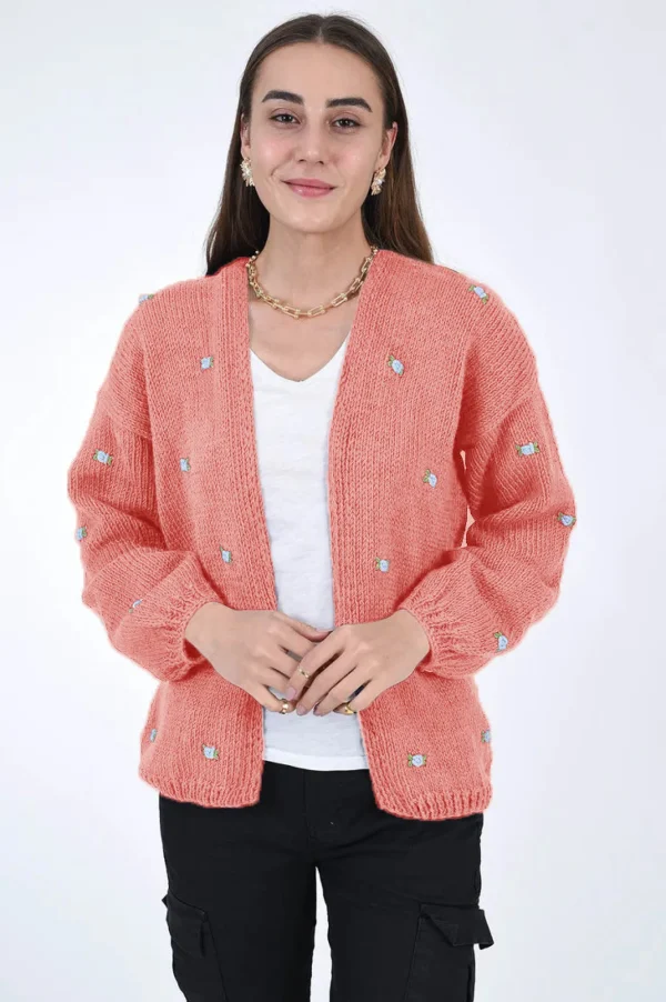 Fanm Mon WINTER BLOOM BLUE ROSE Cotton Cardigan