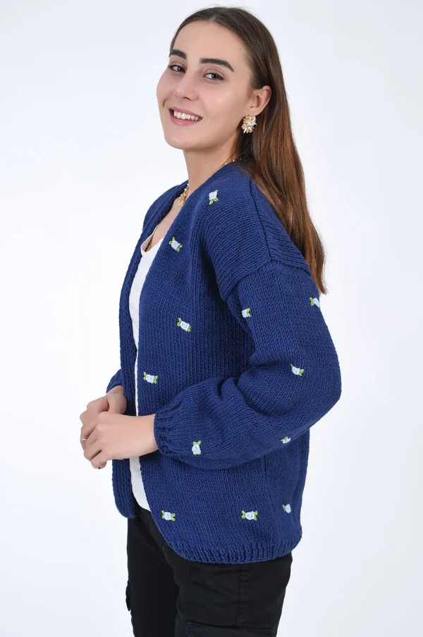 Fanm Mon WINTER BLOOM BLUE ROSE Cotton Cardigan