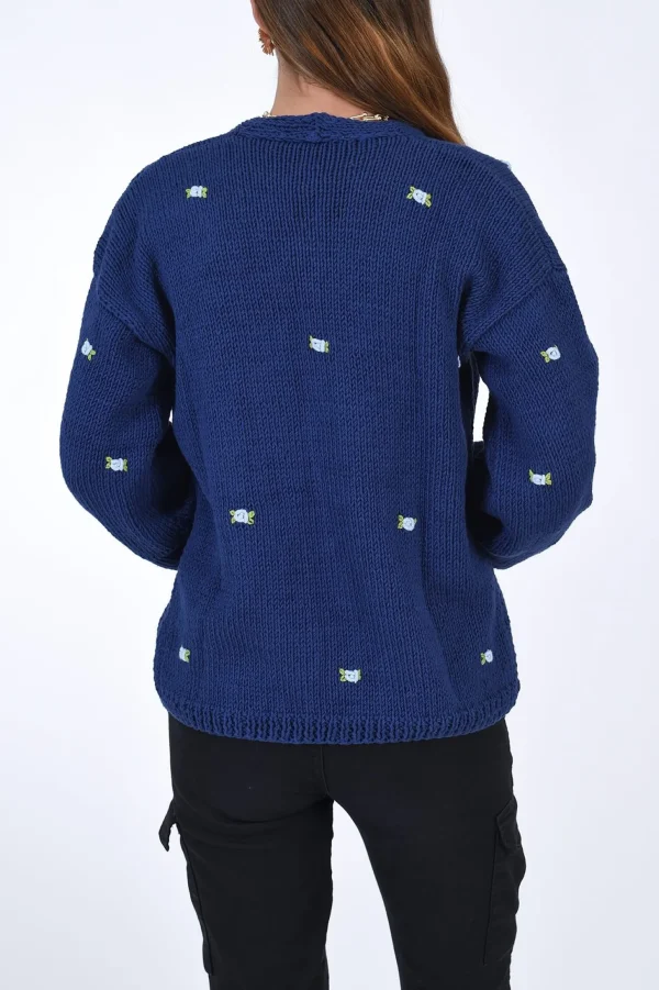 Fanm Mon WINTER BLOOM BLUE ROSE Cotton Cardigan