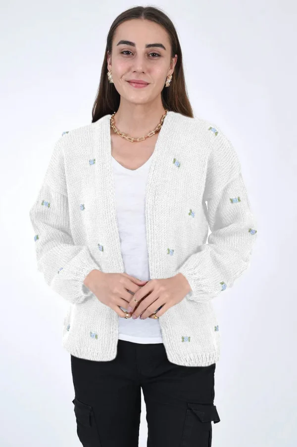 Fanm Mon WINTER BLOOM BLUE ROSE Cotton Cardigan