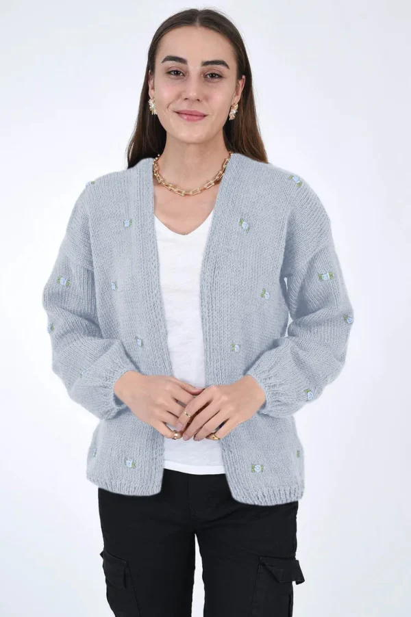 Fanm Mon WINTER BLOOM BLUE ROSE Cotton Cardigan