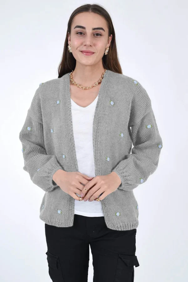 Fanm Mon WINTER BLOOM BLUE ROSE Cotton Cardigan