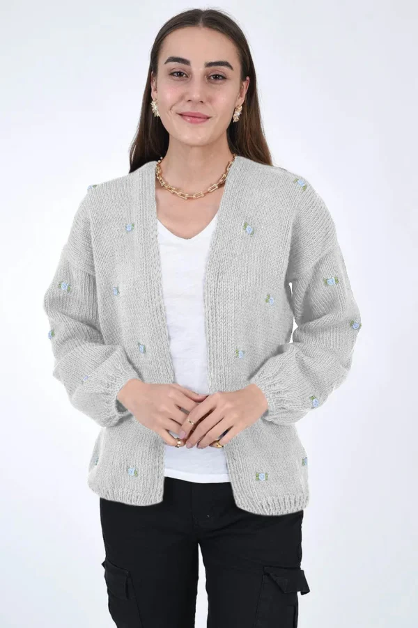 Fanm Mon WINTER BLOOM BLUE ROSE Cotton Cardigan