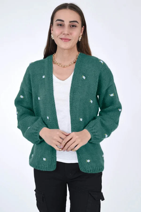Fanm Mon WINTER BLOOM BLUE ROSE Cotton Cardigan
