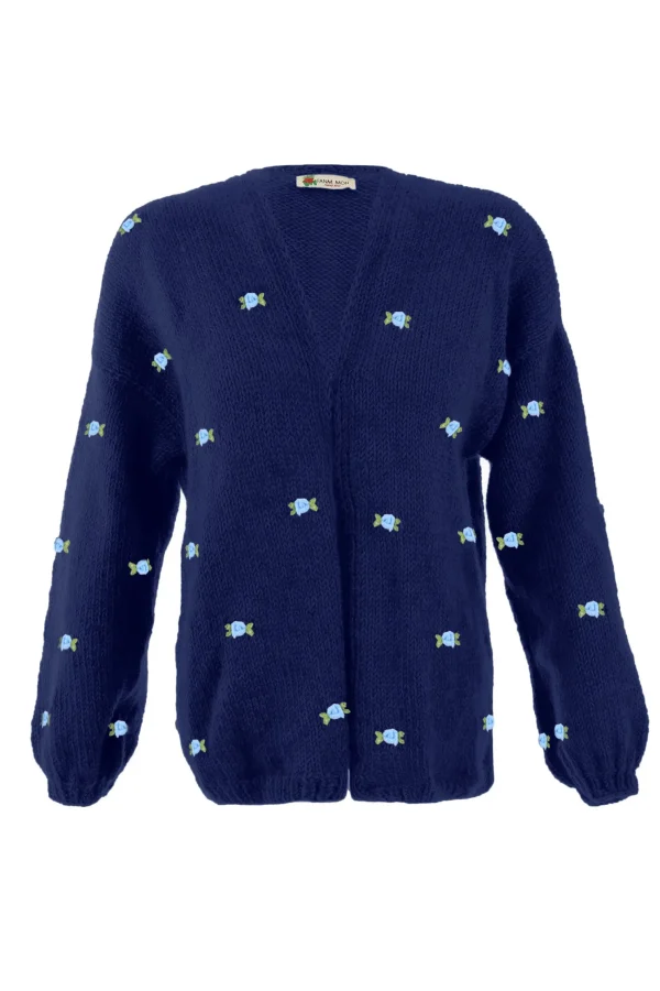Fanm Mon WINTER BLOOM BLUE ROSE Wool Cardigan