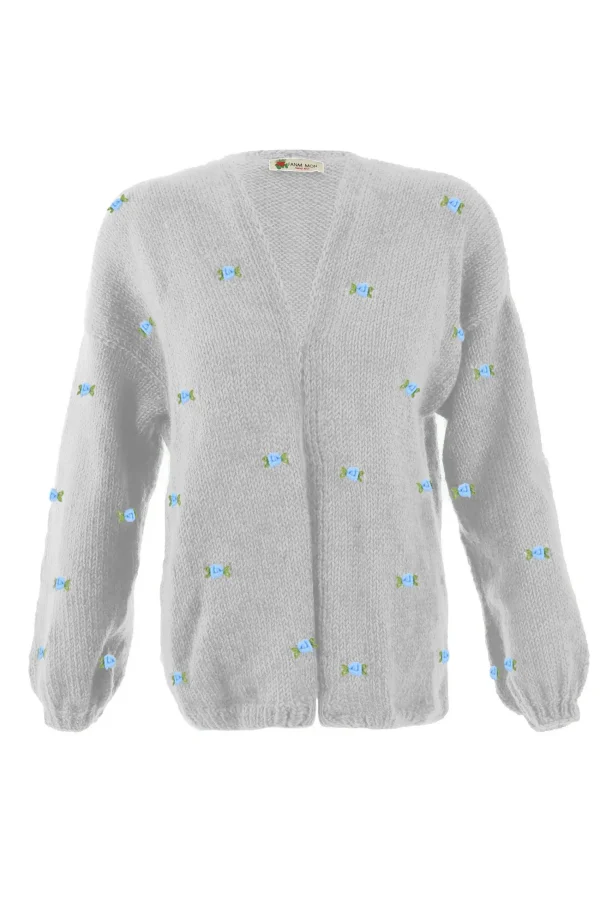 Fanm Mon WINTER BLOOM BLUE ROSE Wool Cardigan