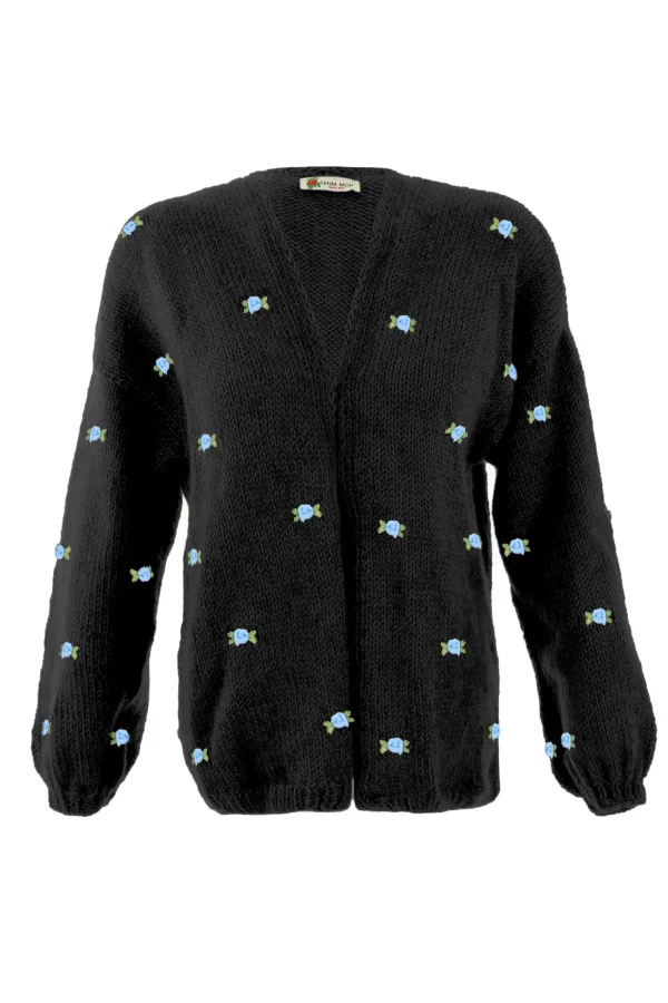 Fanm Mon WINTER BLOOM BLUE ROSE Wool Cardigan