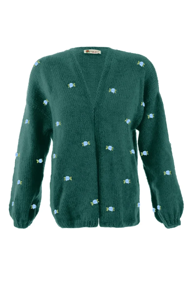 Fanm Mon WINTER BLOOM BLUE ROSE Wool Cardigan