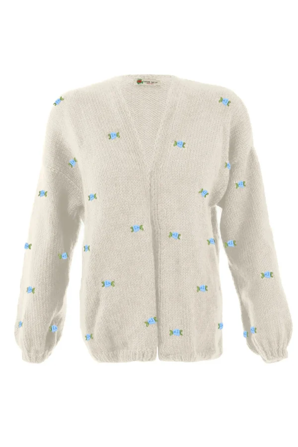 Fanm Mon WINTER BLOOM BLUE ROSE Wool Cardigan