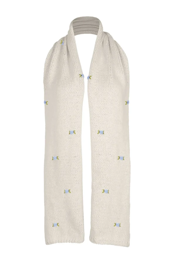 Fanm Mon WINTER BLOOM BLUE ROSE Wool Scarf