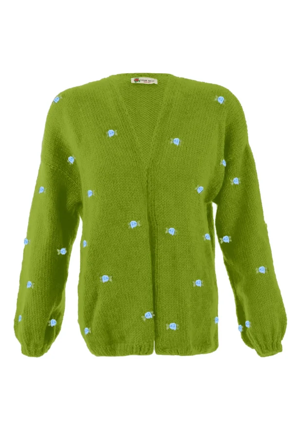 Fanm Mon WINTER BLOOM BLUE ROSE Wool Cardigan