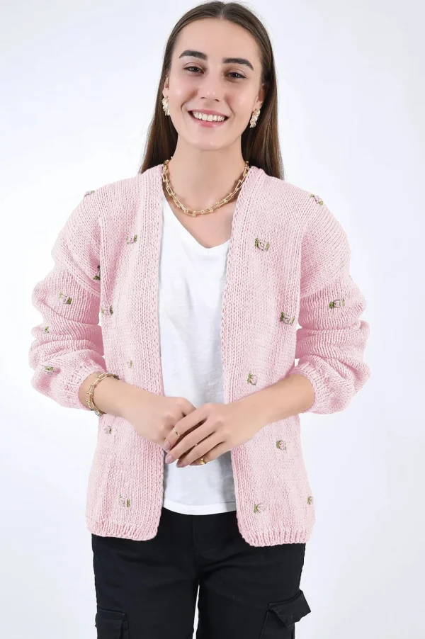 Fanm Mon WINTER BLOOM PINK ROSE Cotton Cardigan