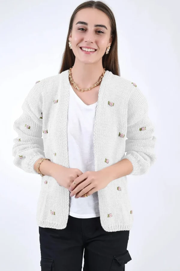Fanm Mon WINTER BLOOM PINK ROSE Cotton Cardigan