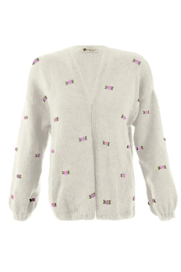 Fanm Mon WINTER BLOOM PINK ROSE Wool Cardigan