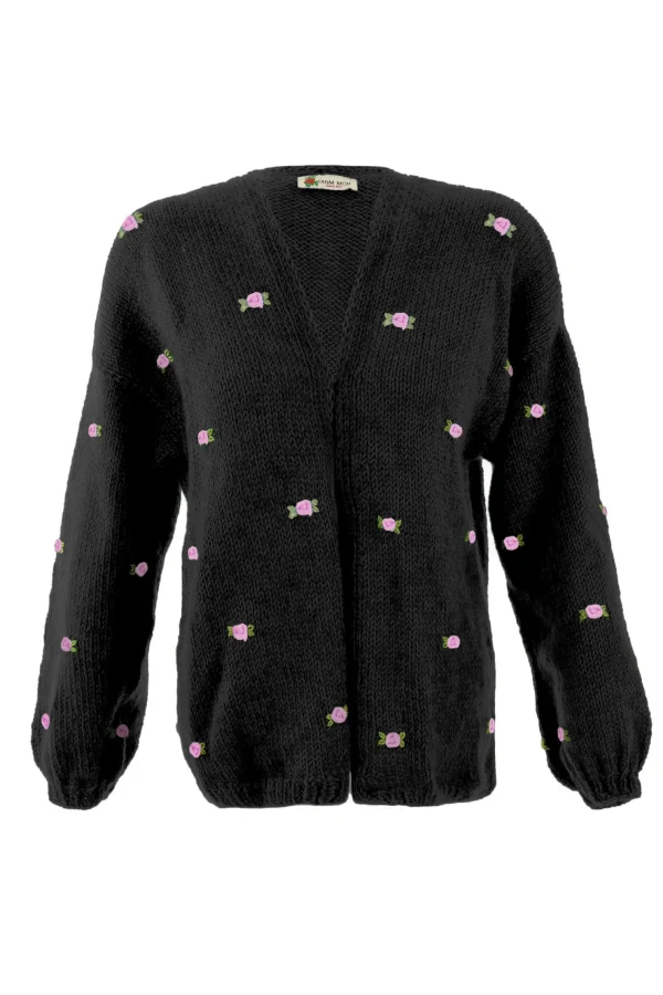 Fanm Mon WINTER BLOOM PINK ROSE Wool Cardigan