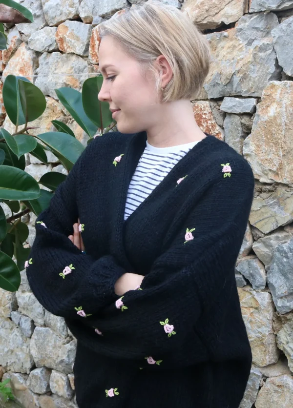 Fanm Mon WINTER BLOOM PINK ROSE Wool Cardigan
