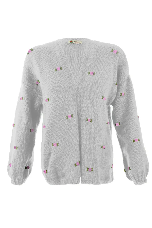 Fanm Mon WINTER BLOOM PINK ROSE Wool Cardigan