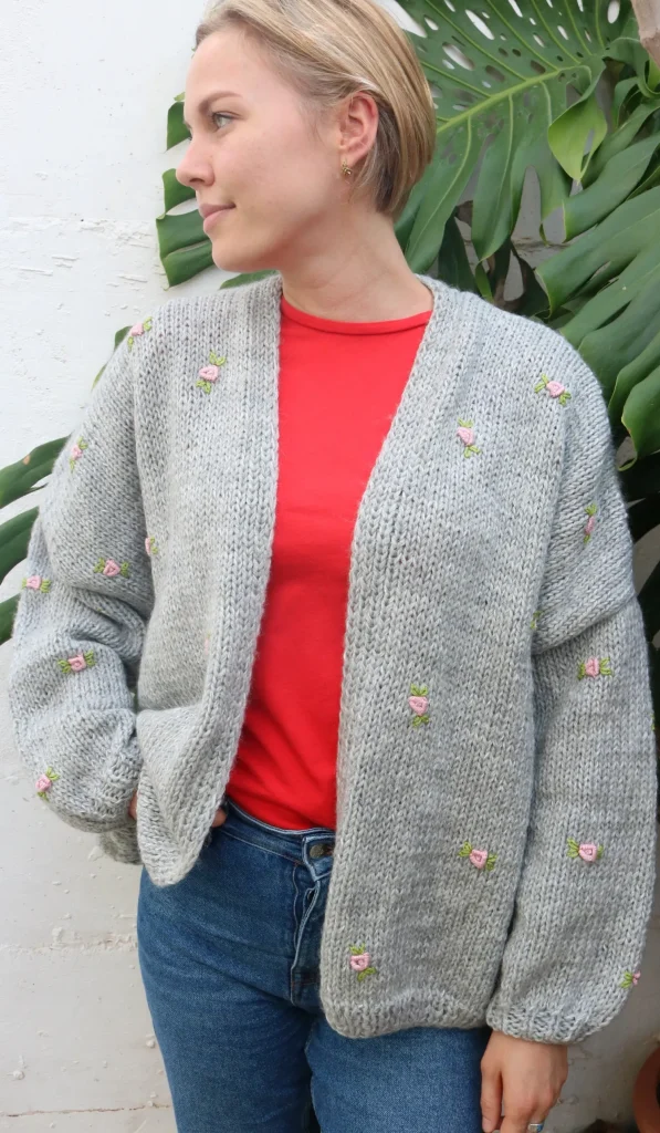Fanm Mon WINTER BLOOM PINK ROSE Wool Cardigan