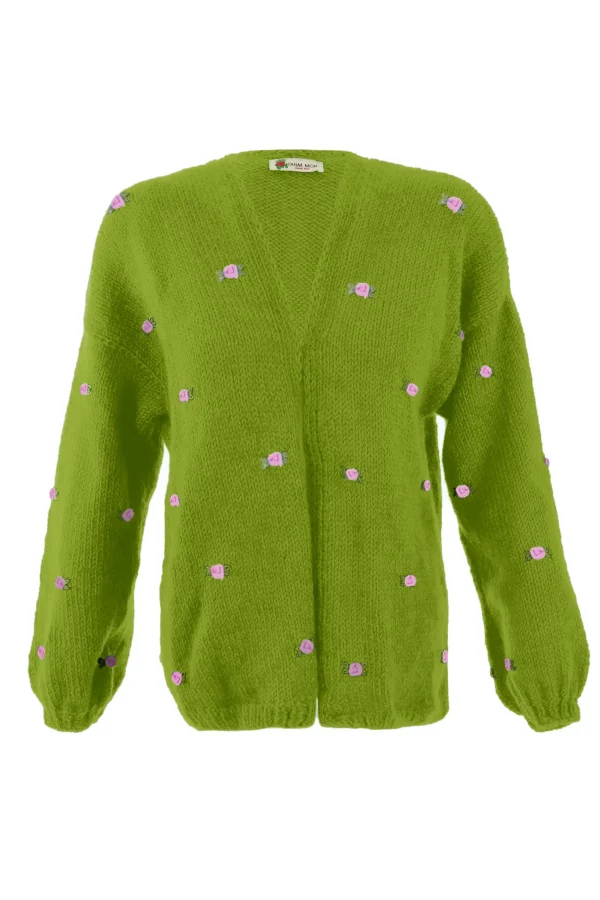 Fanm Mon WINTER BLOOM PINK ROSE Wool Cardigan