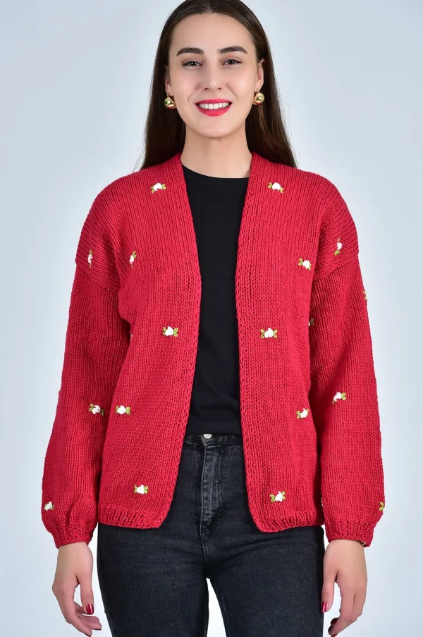 Fanm Mon WINTER BLOOM WHITE ROSE Cotton Cardigan