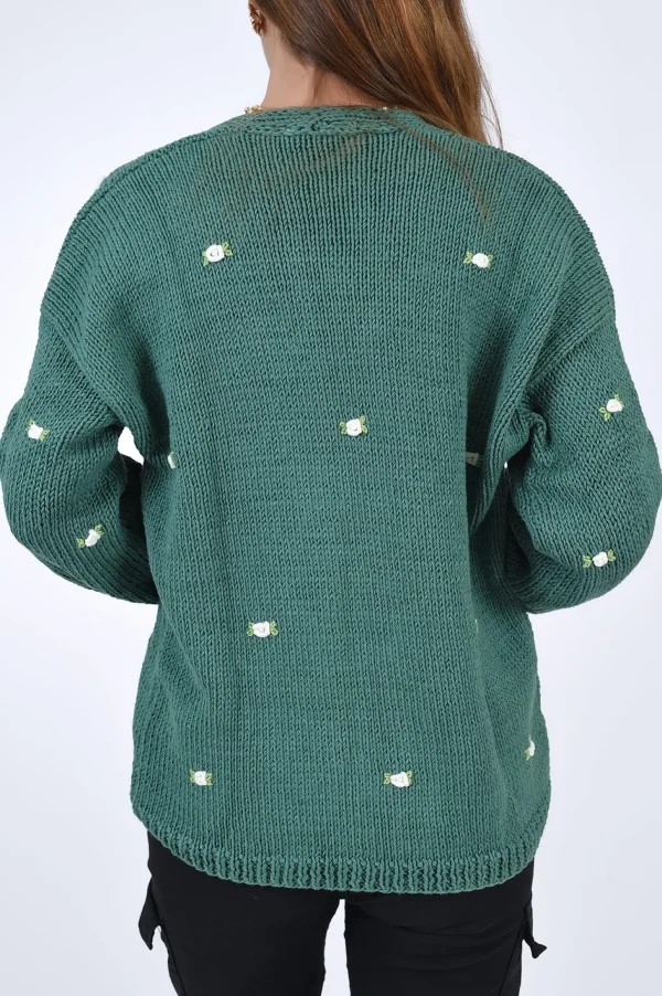 Fanm Mon WINTER BLOOM WHITE ROSE Cotton Cardigan