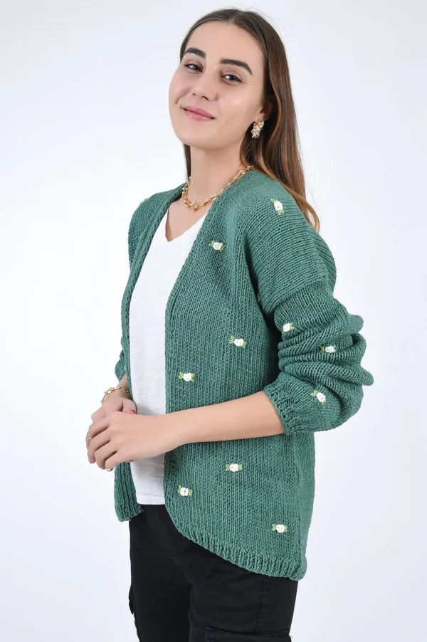 Fanm Mon WINTER BLOOM WHITE ROSE Cotton Cardigan