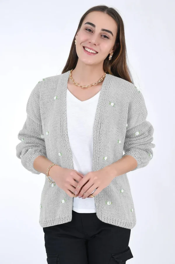 Fanm Mon WINTER BLOOM WHITE ROSE Cotton Cardigan