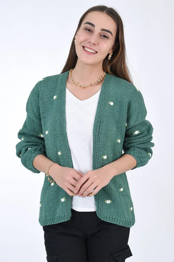 Fanm Mon WINTER BLOOM WHITE ROSE Cotton Cardigan