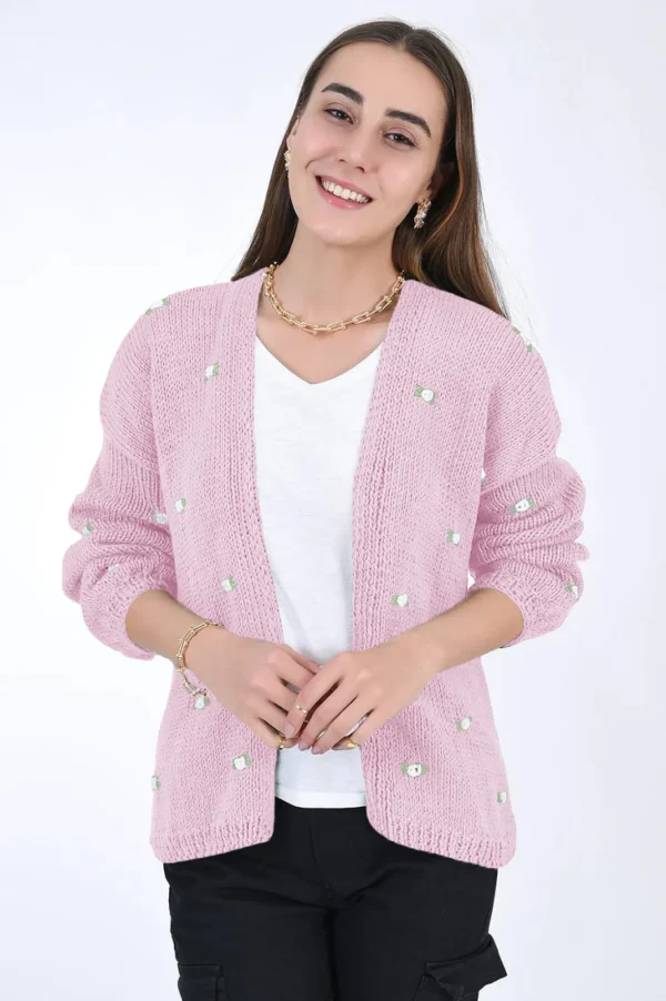 Fanm Mon WINTER BLOOM WHITE ROSE Cotton Cardigan