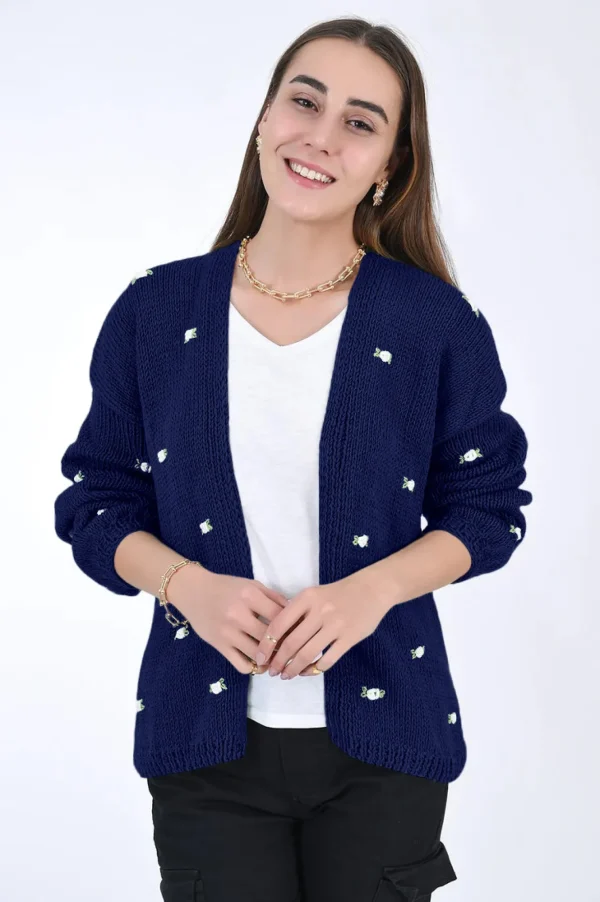 Fanm Mon WINTER BLOOM WHITE ROSE Cotton Cardigan