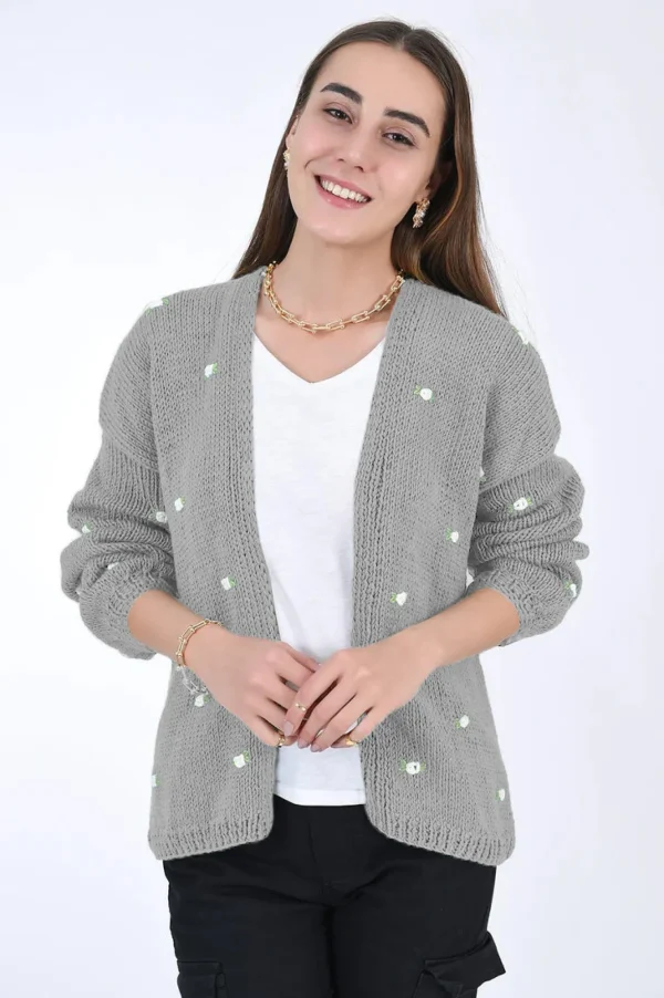 Fanm Mon WINTER BLOOM WHITE ROSE Cotton Cardigan