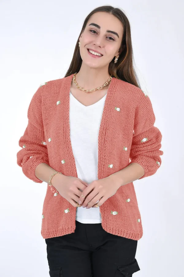 Fanm Mon WINTER BLOOM WHITE ROSE Cotton Cardigan