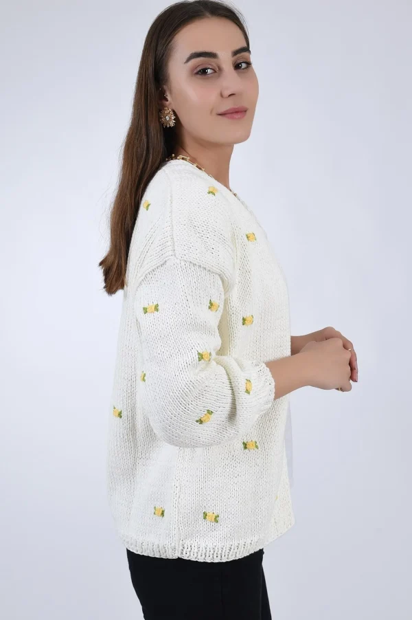 Fanm Mon WINTER BLOOM YELLOW ROSE Cotton Cardigan