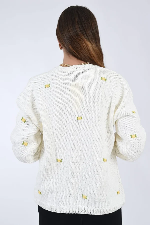 Fanm Mon WINTER BLOOM YELLOW ROSE Cotton Cardigan