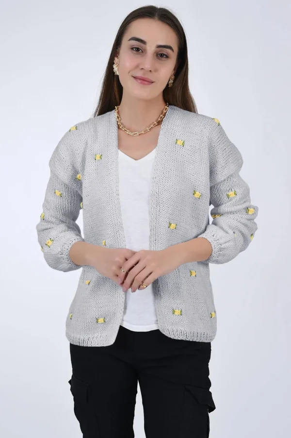 Fanm Mon WINTER BLOOM YELLOW ROSE Cotton Cardigan
