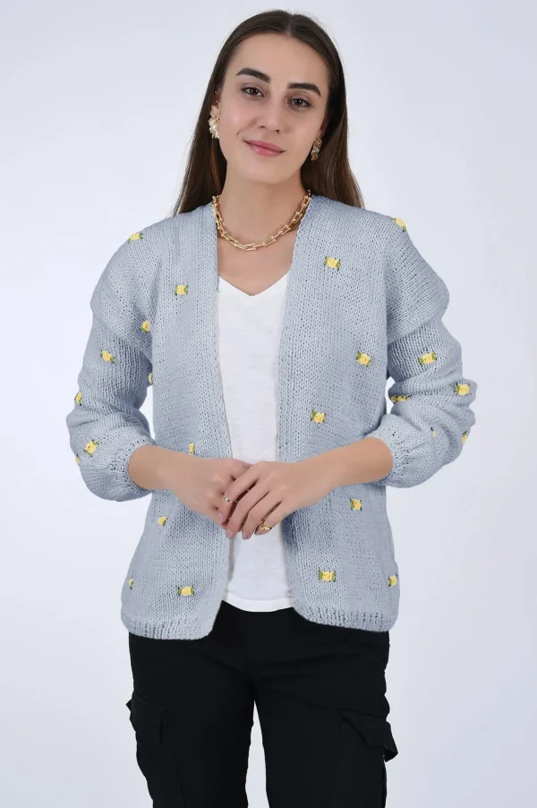 Fanm Mon WINTER BLOOM YELLOW ROSE Cotton Cardigan