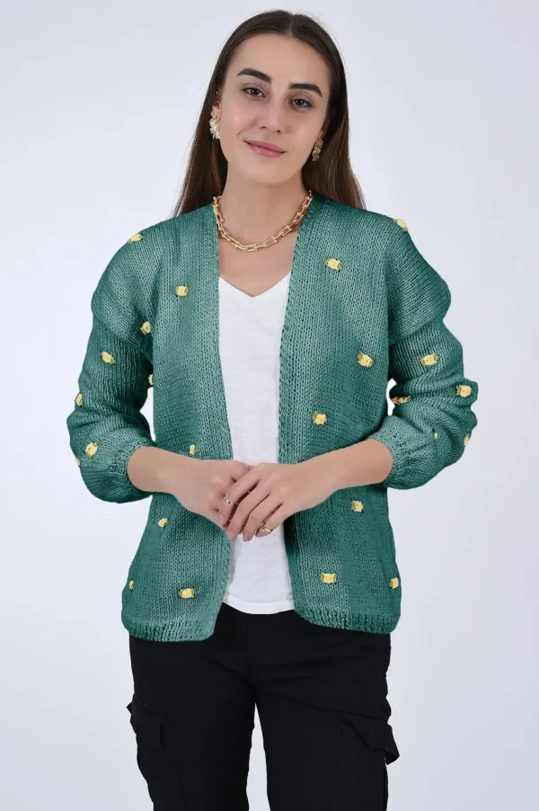 Fanm Mon WINTER BLOOM YELLOW ROSE Cotton Cardigan